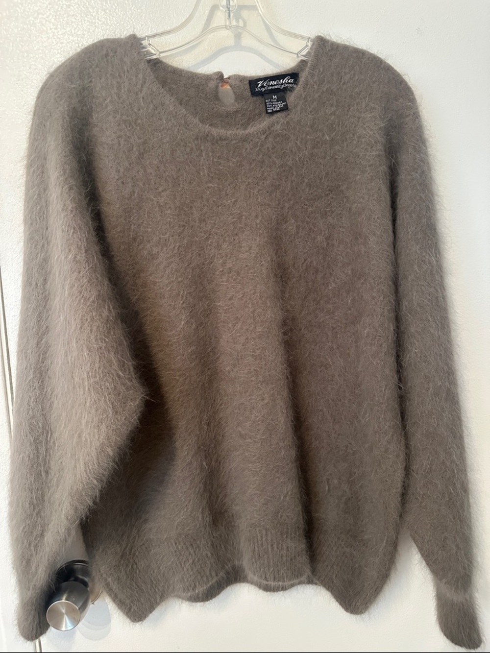 Taupe Fuzzy 80%Angora 20 Nylon oversized Crewneck Sweater - Women